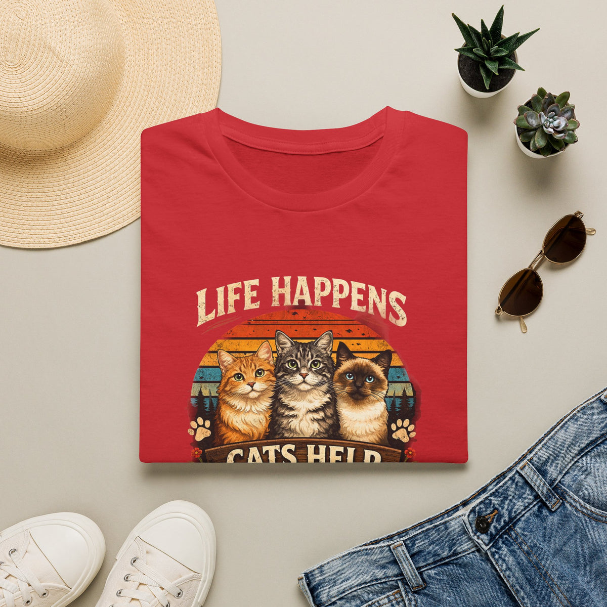 Life Happens Cats Help T-Shirt — Vintage Cat Lover Tee