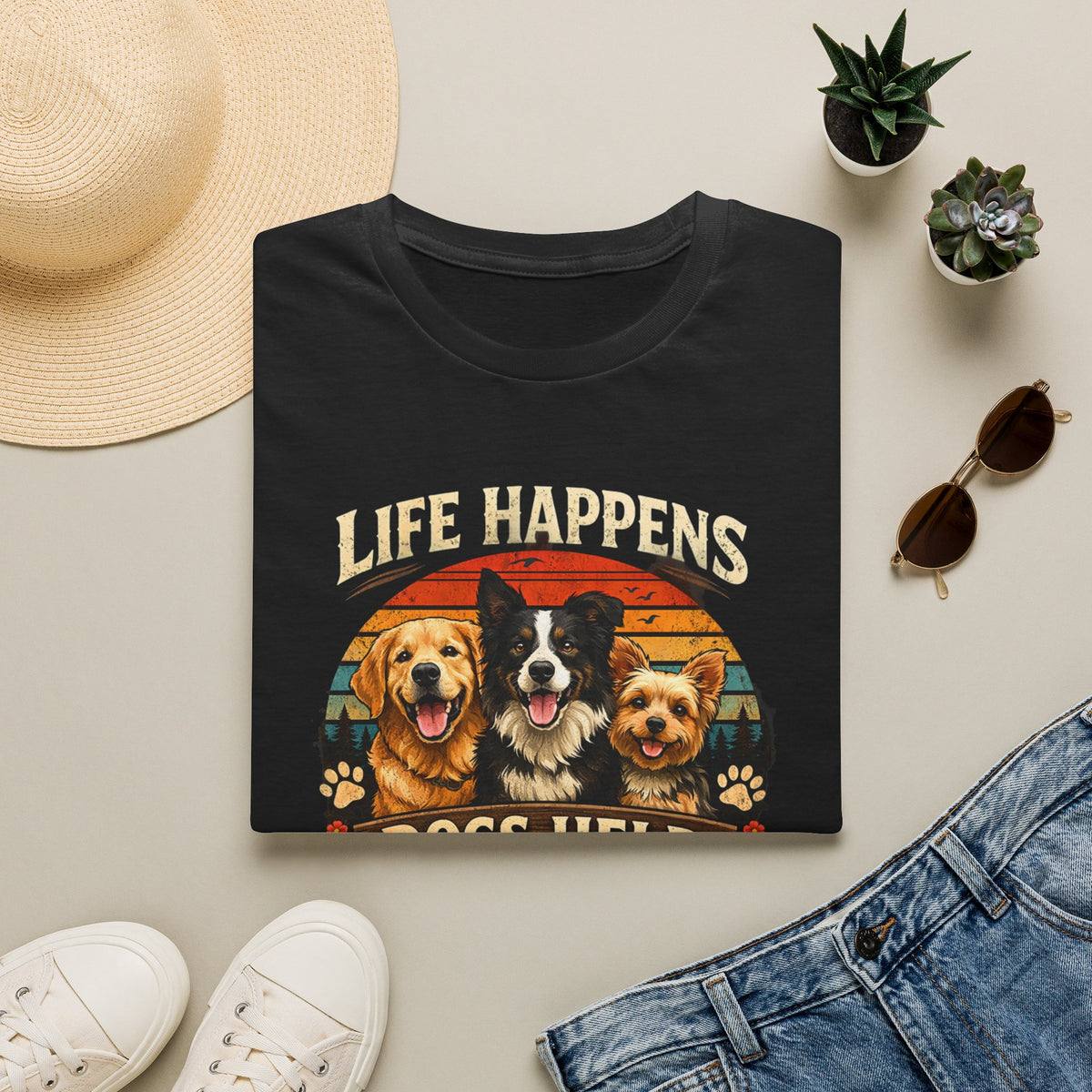 Life Happens Dogs Help T-Shirt — Vintage Rescue Dog Lover Tee