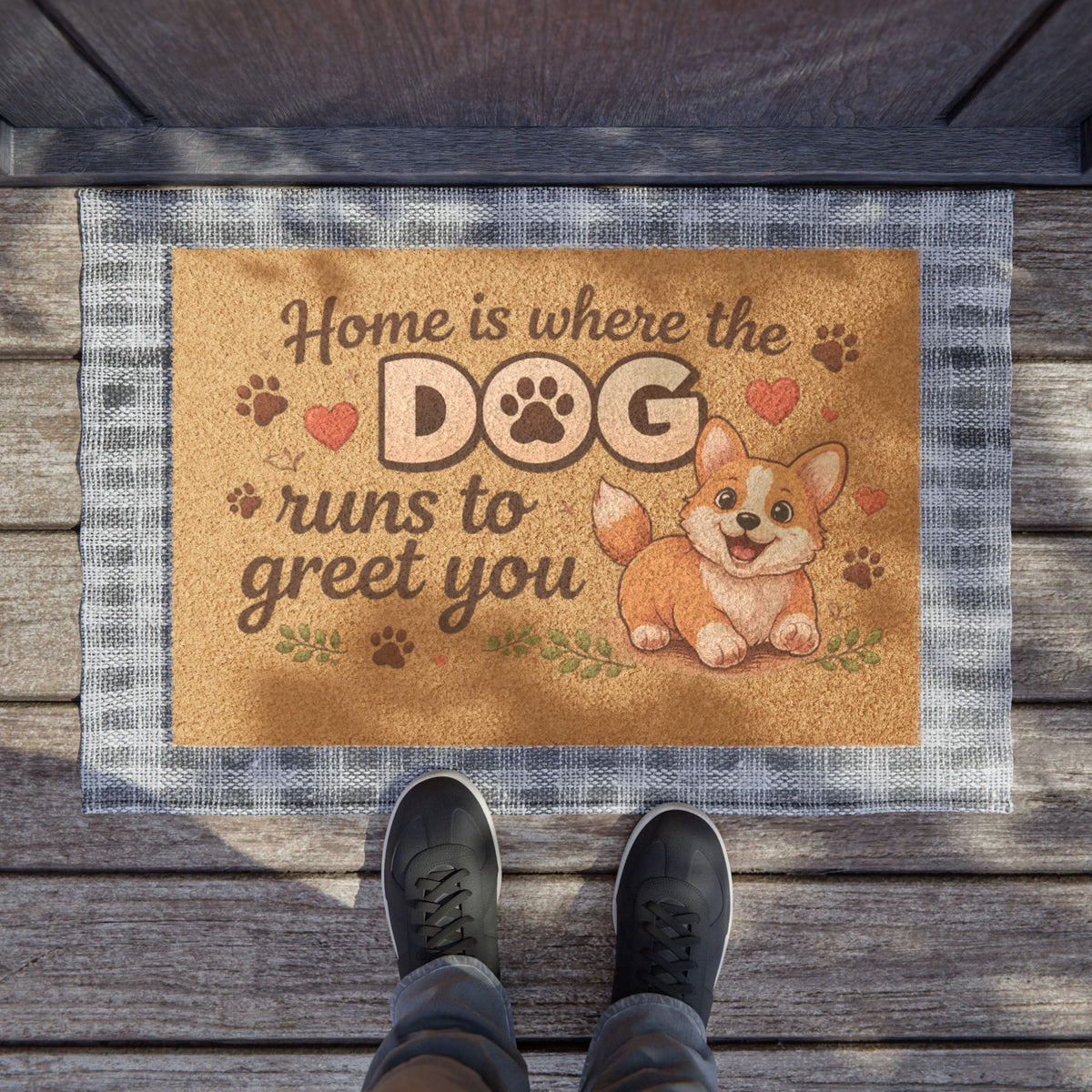 Doormat — dog runs to greet you