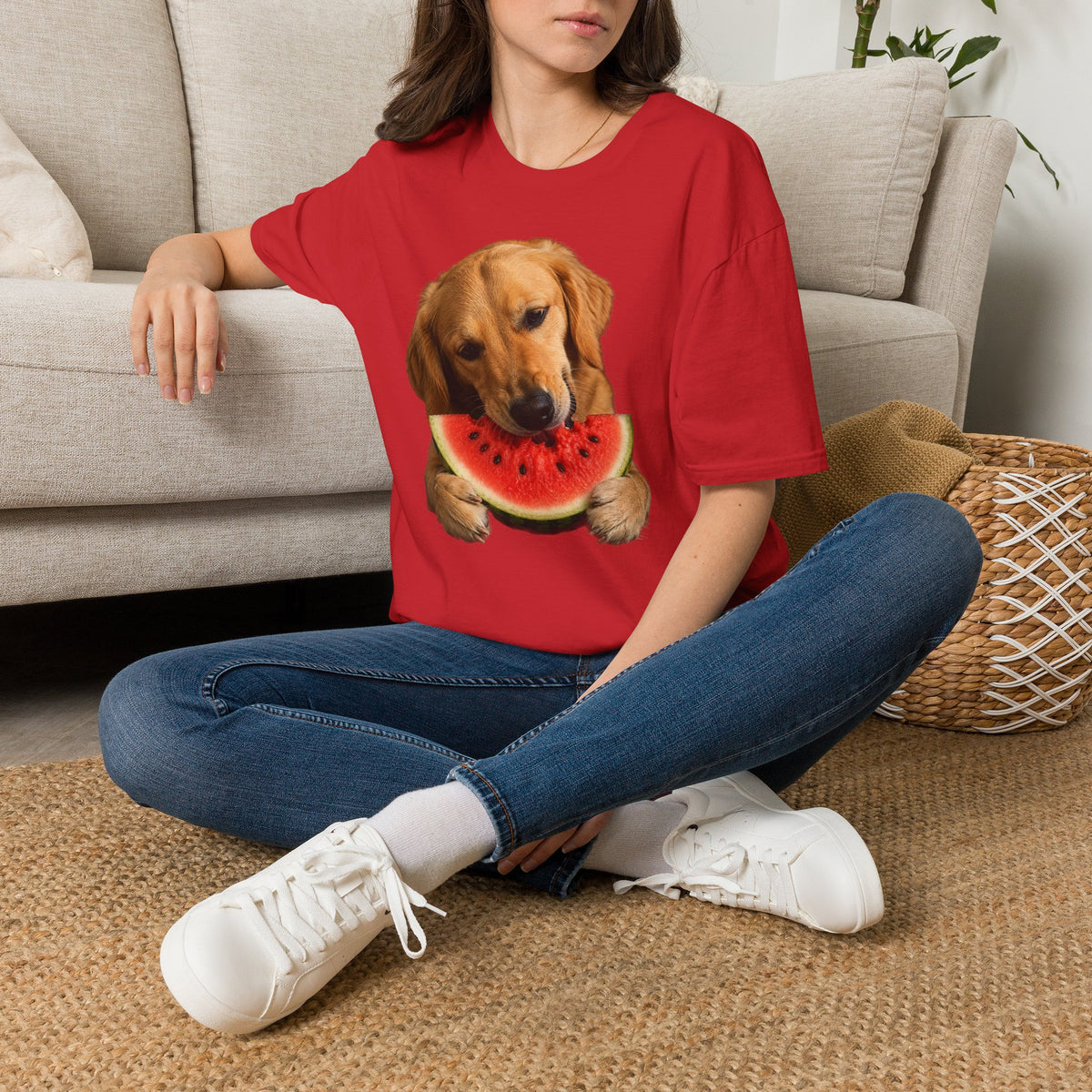 Dog Eating Watermelon T-Shirt — Cute Golden Retriever Summer Tee