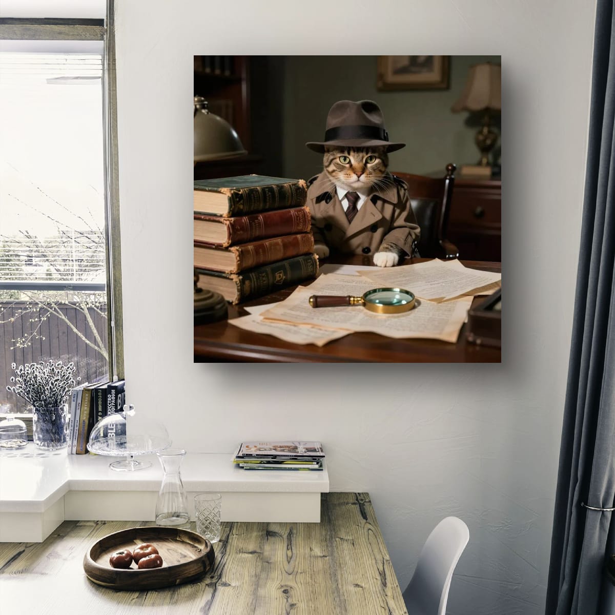 Digital download Detective Cat Poster — Vintage Sleuth Matte Vertical Wall Art