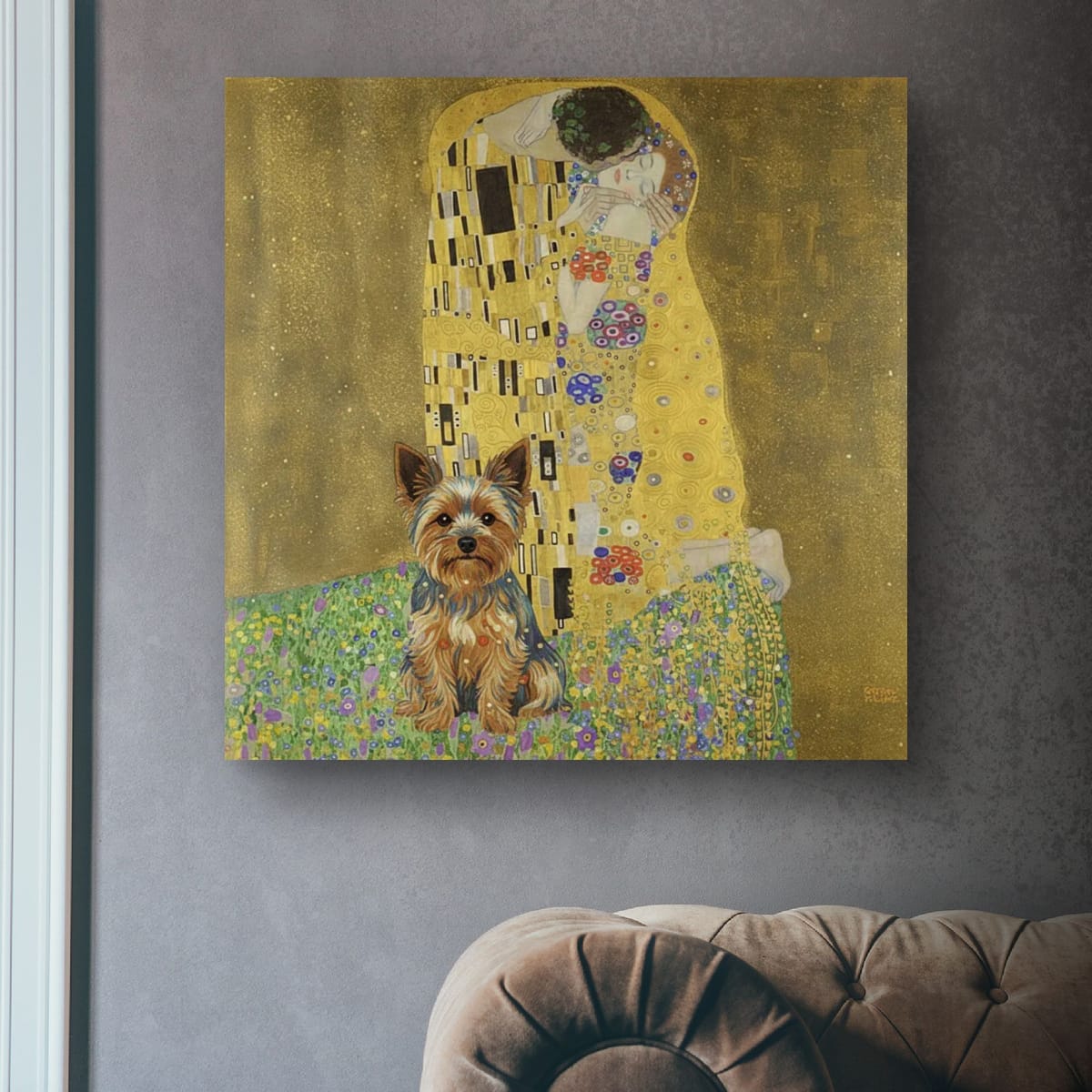 Yorkshire Terrier on Gustav Klimt The Kiss — Matte Art Poster