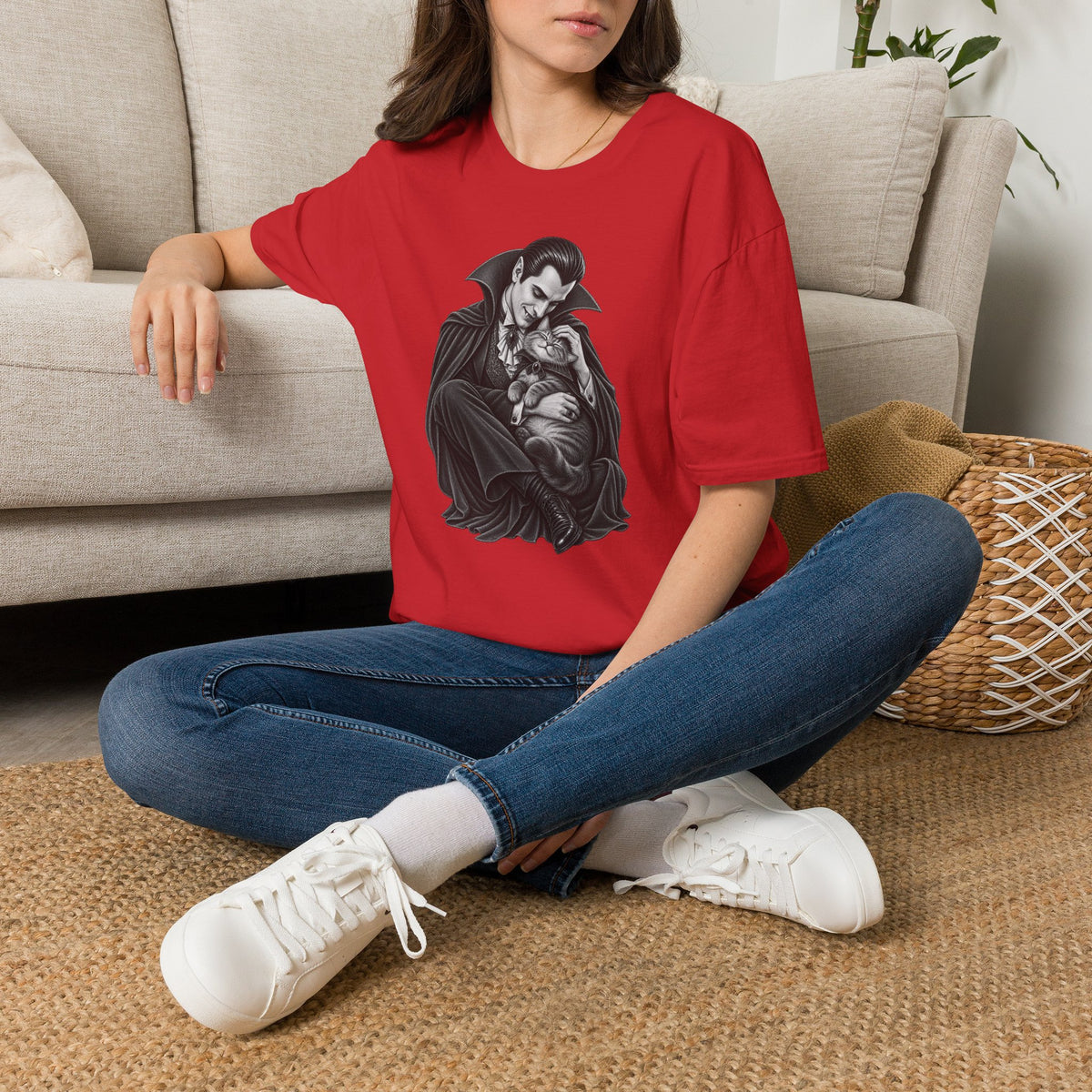 Vampire & Kitty Tee Cute Gothic Dracula Cat Graphic T-Shirt