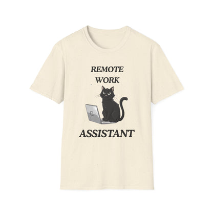Remote Work Assistant T-Shirt — Cute Black Cat Laptop Tee for WFH