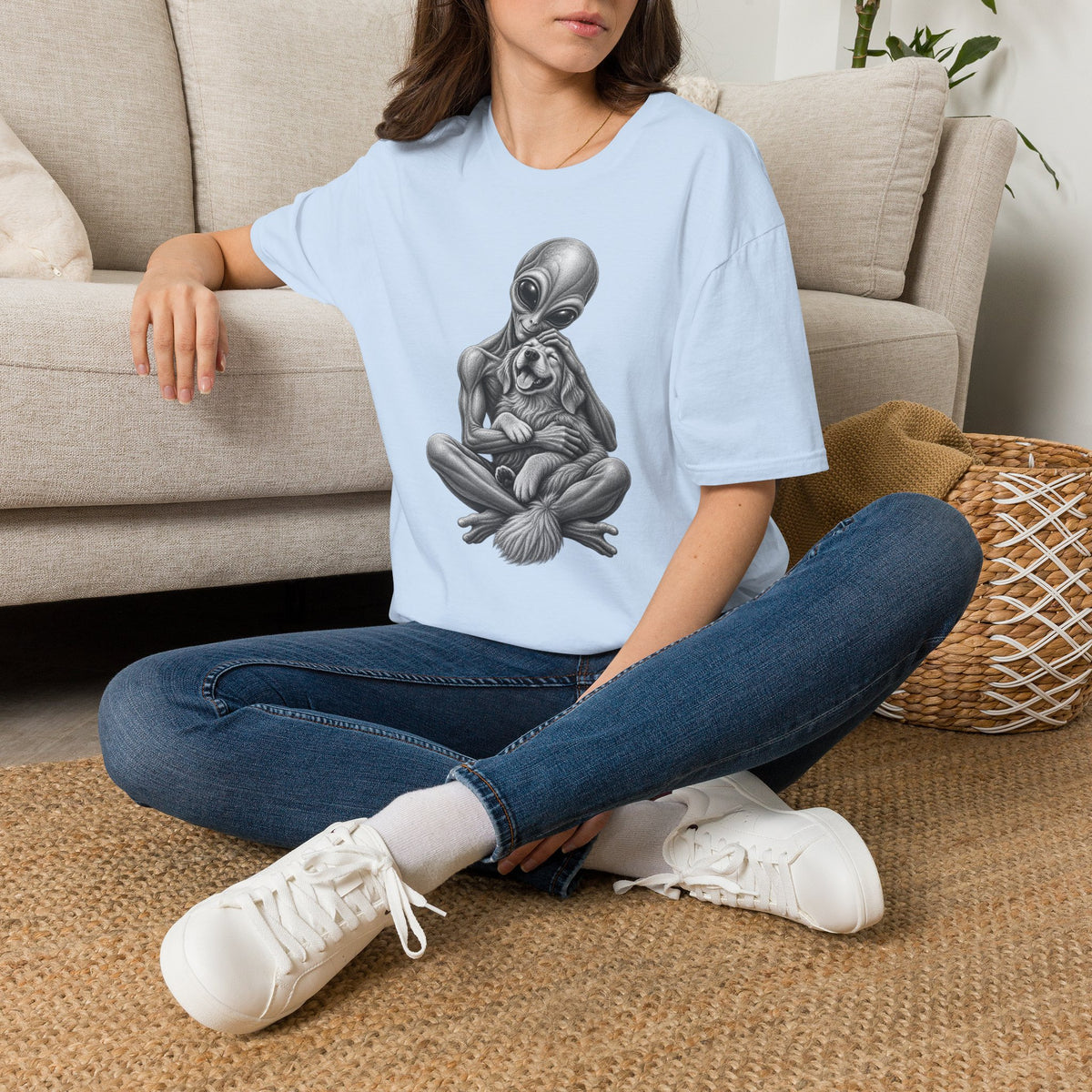 Alien Hug T-Shirt — Cute Alien Holding Dog Graphic Tee