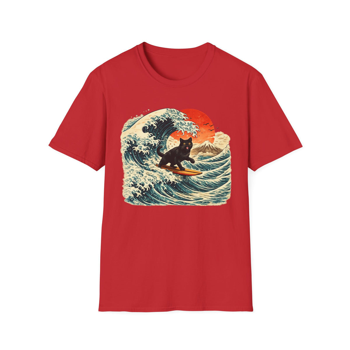Surfing Black Cat T-Shirt — Vintage Wave Sunset Tee