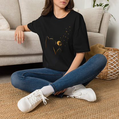 Cat Silhouette Dandelion Tee — Whimsical Night Cat T-Shirt