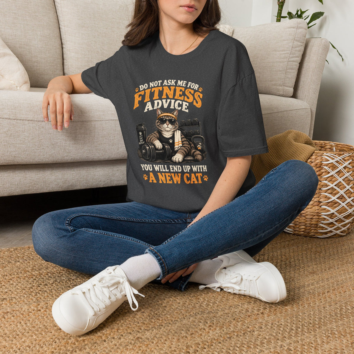 Fitness Advice Cat T-Shirt — "Do Not Ask Me for Fitness Advice" Funny Workout Tee