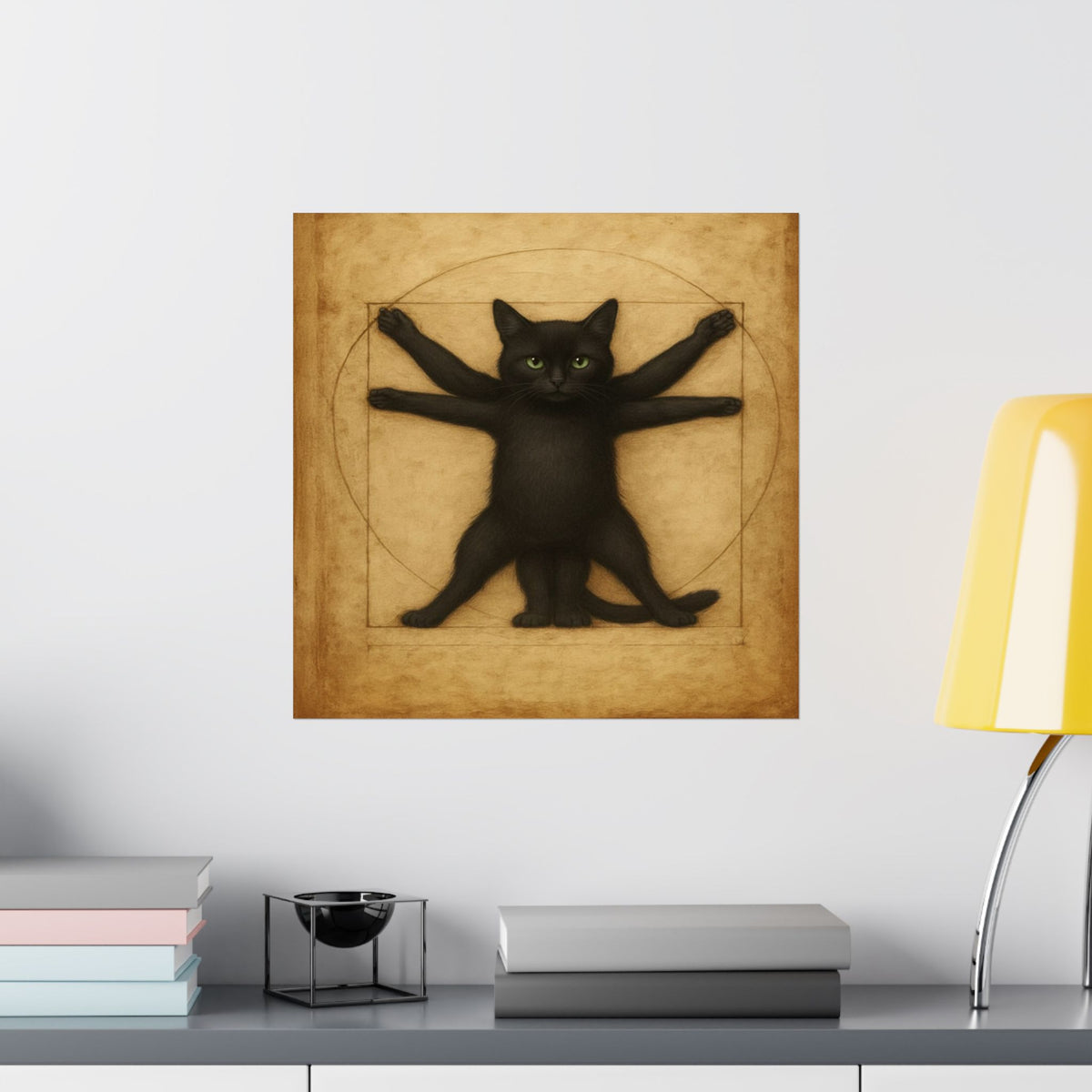 Vitruvian Black Cat Poster — Vintage Anatomy Art Print