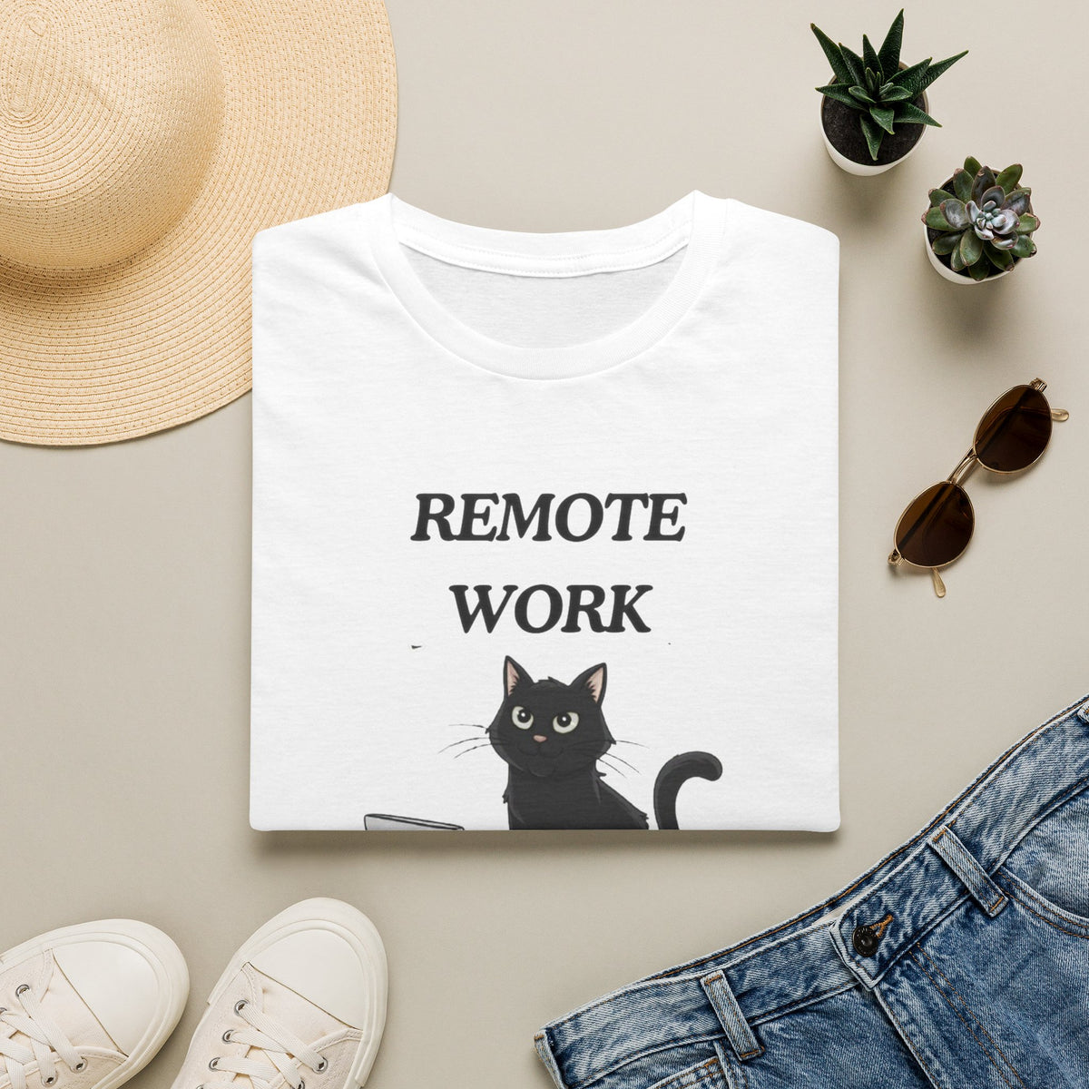 Remote Work Assistant T-Shirt — Cute Black Cat Laptop Tee for WFH