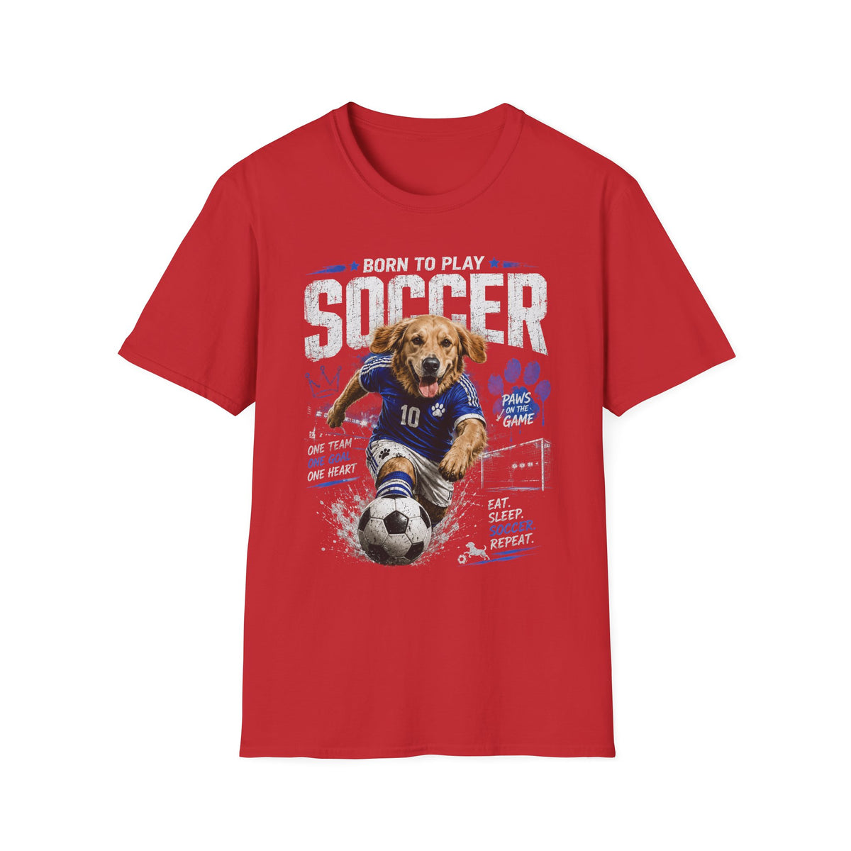Born to Play Soccer T-Shirt — Golden Retriever Soccer Dog Design