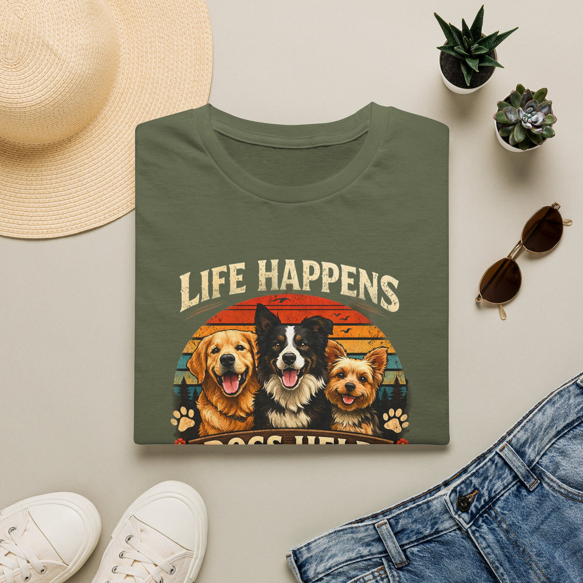 Life Happens Dogs Help T-Shirt — Vintage Rescue Dog Lover Tee