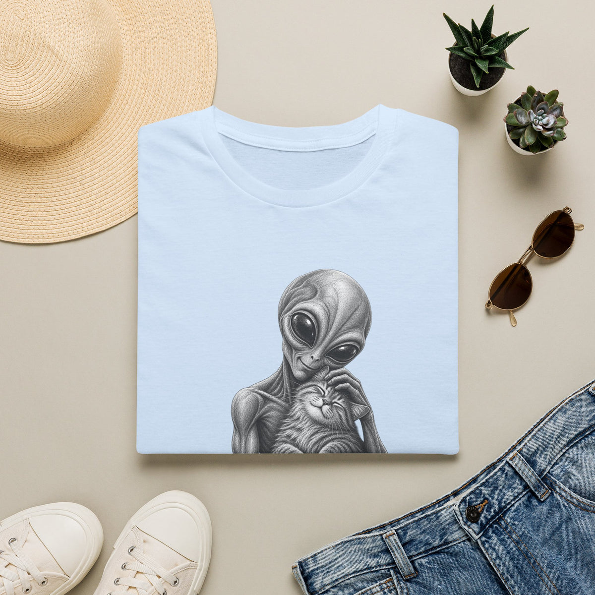 Alien Holding Cat T-Shirt — Cute Sci‑Fi Cat Lover Graphic Tee