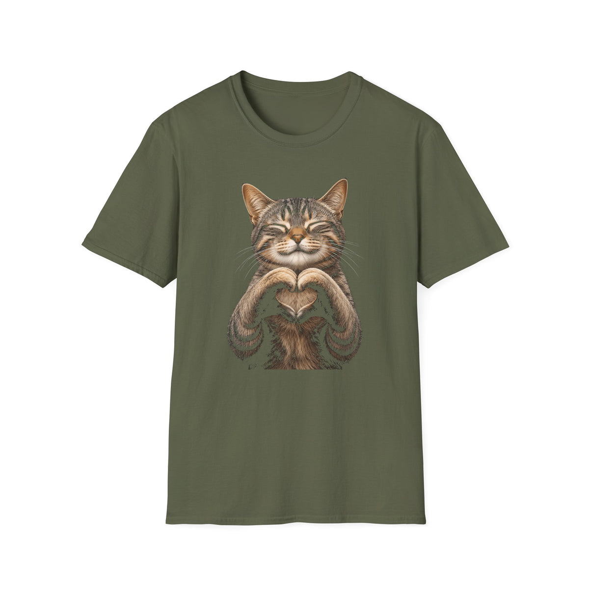 Smiling Tabby Cat Heart Pose T-Shirt