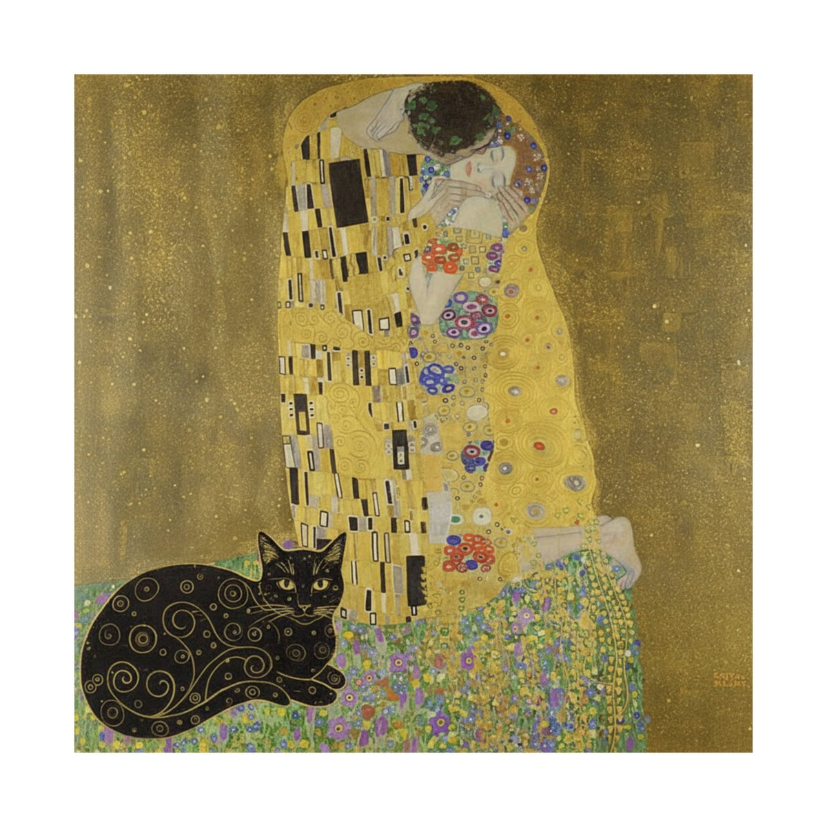 Klimt-Inspired 'The Kiss' Cat Poster — Matte Vertical Art Print
