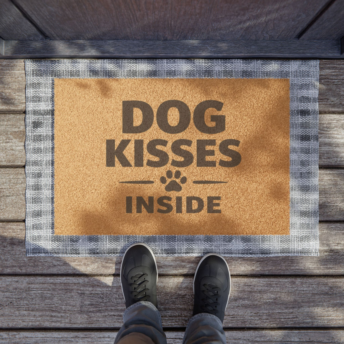 Dog Kisses Inside Doormat — Funny Paw Print Welcome Mat for Dog Lovers