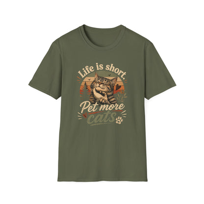 T-Shirt — "Life Is Short, Pet More Cats" Vintage Cat Tee