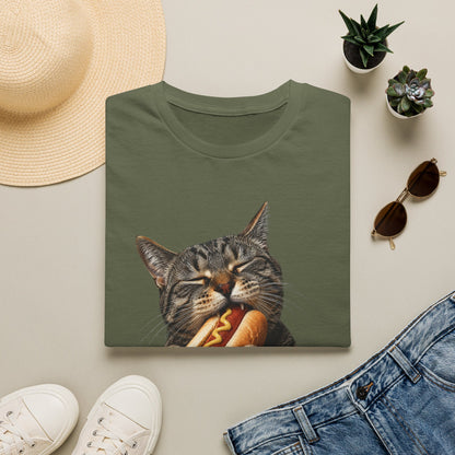 Cat Eating Hot Dog T-Shirt — Funny Cute Cat Graphic Tee
