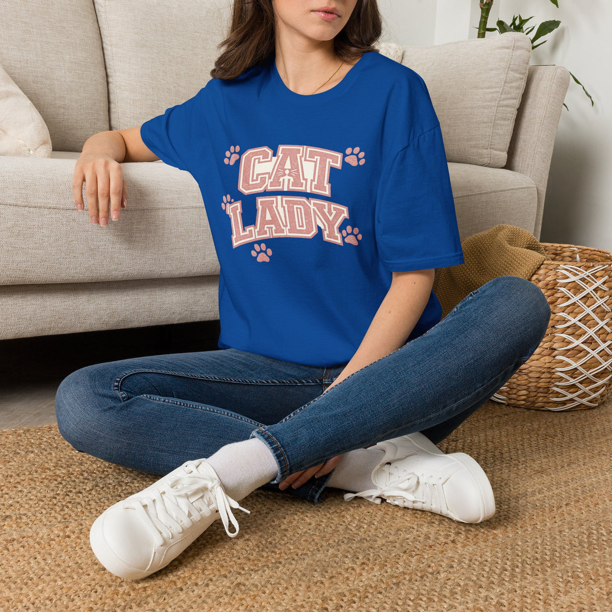 Cat Lady T-Shirt — Cute Pink Paw Print Graphic Tee for Cat Lovers
