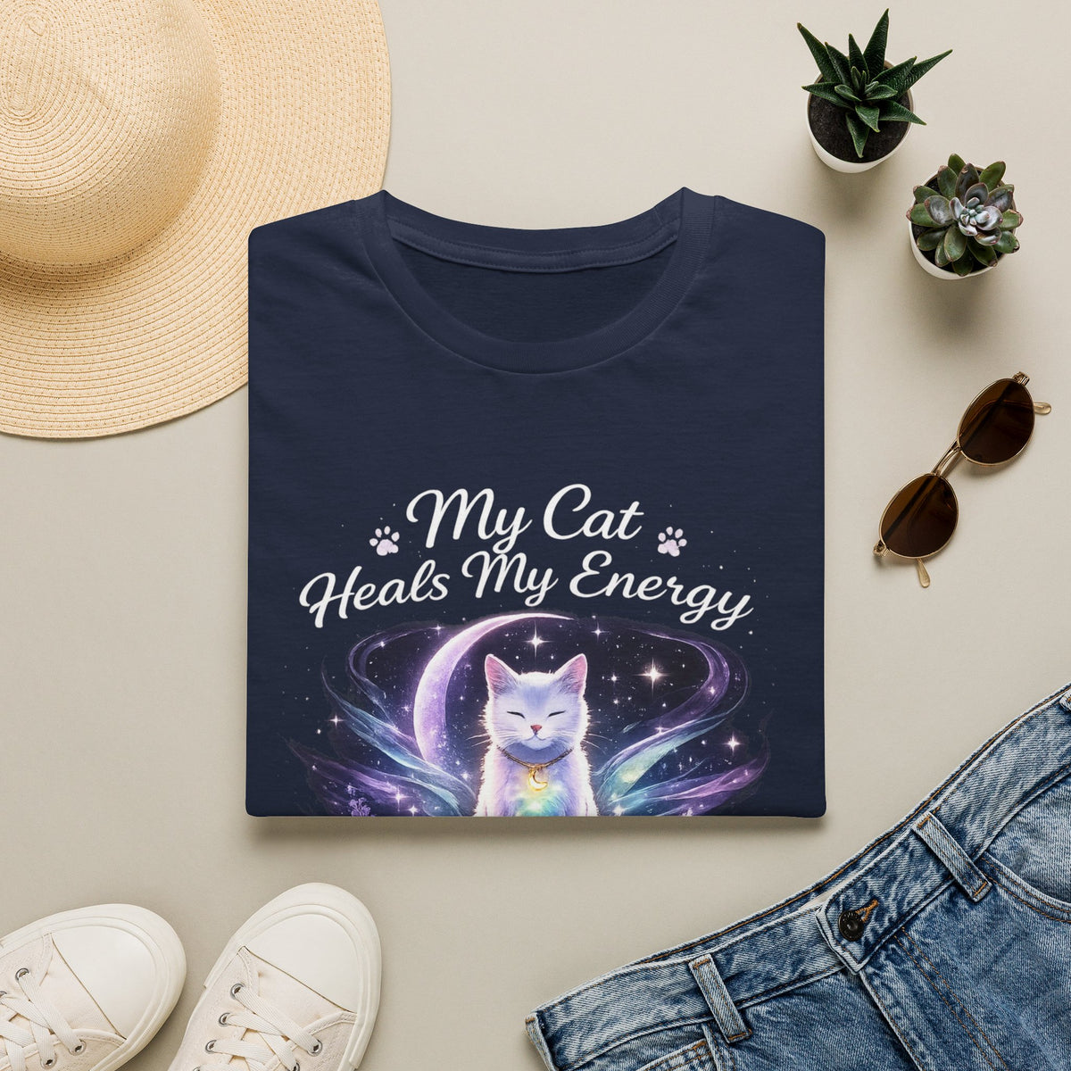 My Cat Heals My Energy T-Shirt — Spiritual Cat Lover Tee