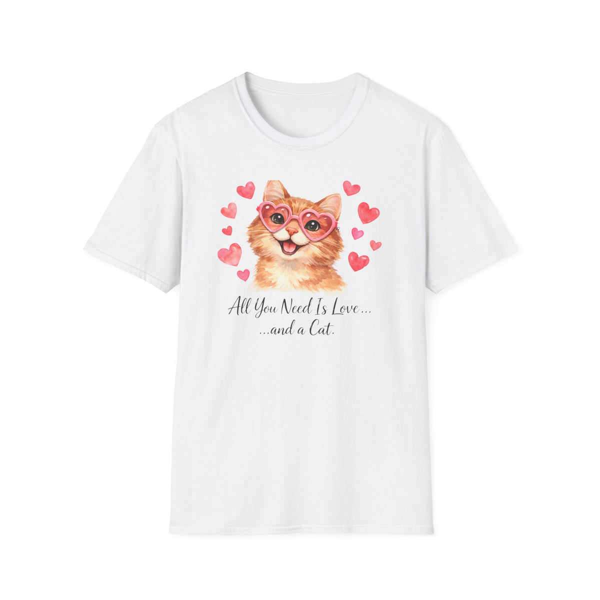 All You Need Is Love... and a Cat T-Shirt — Cute Heart Sunglasses Kitty Tee