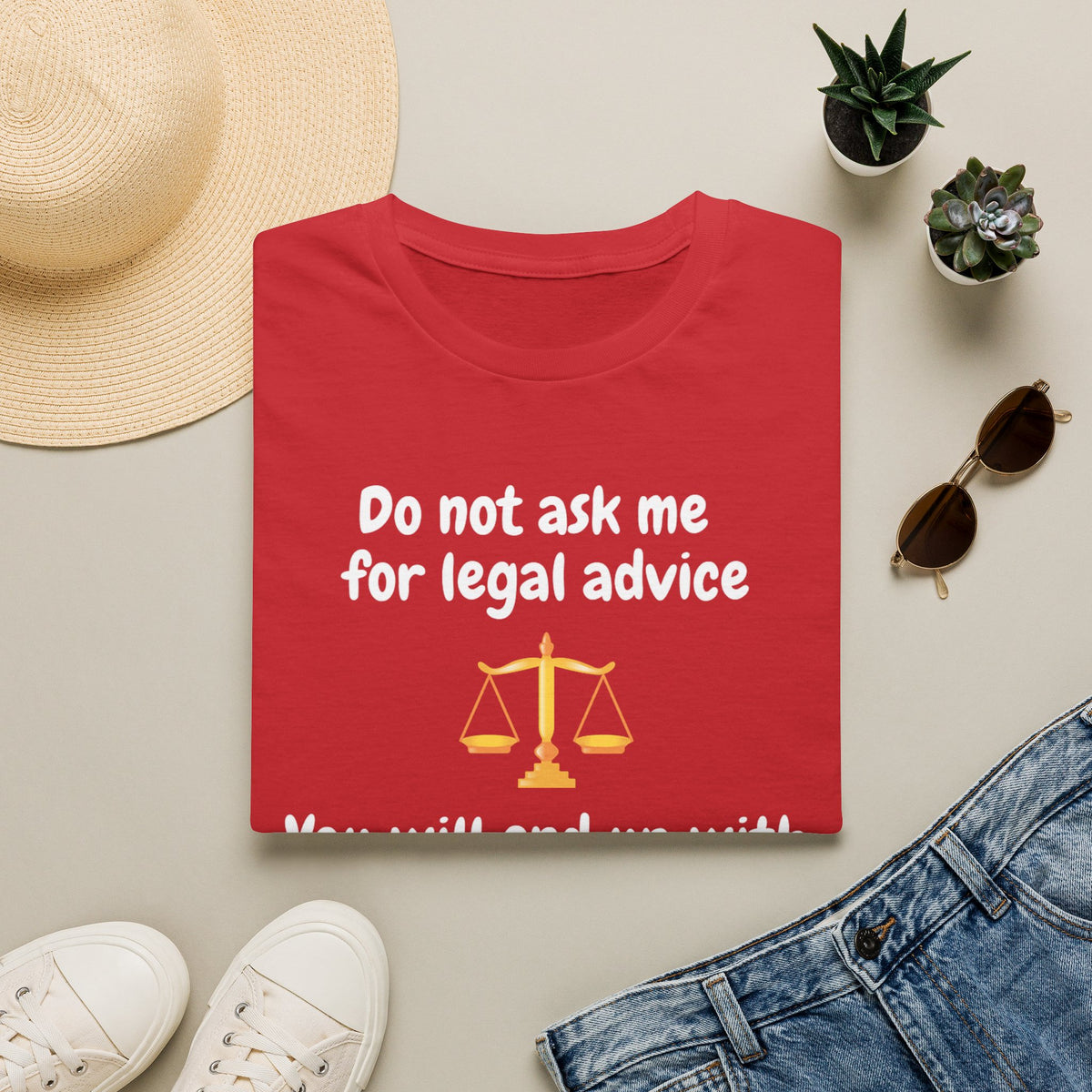 Do Not Ask Me For Legal Advice T‑Shirt — Funny Lawyer Cat Scales Tee