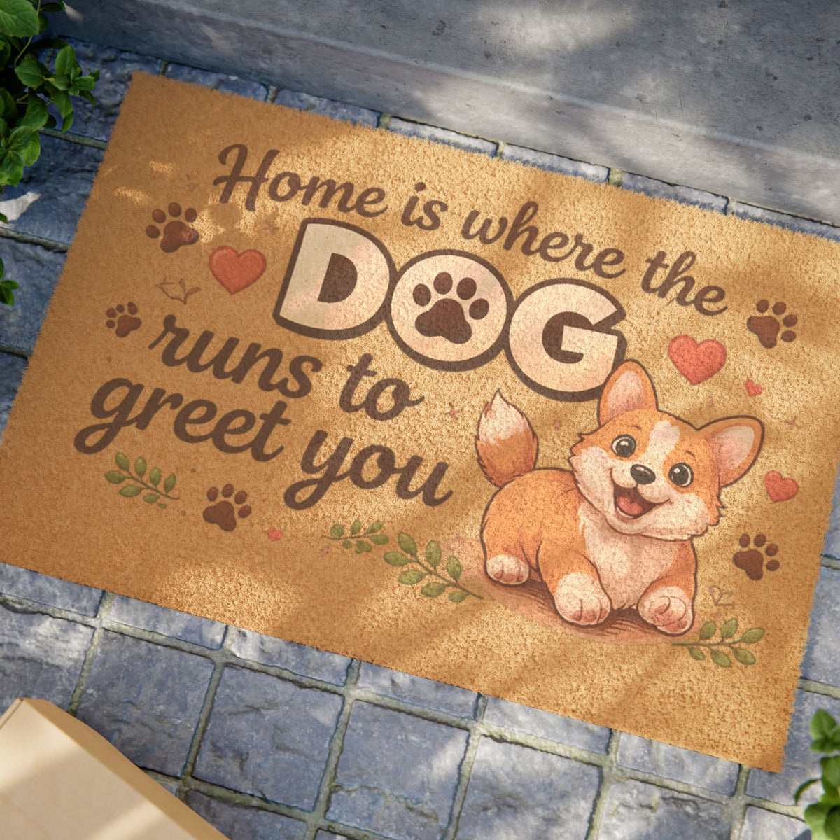 Doormat — dog runs to greet you