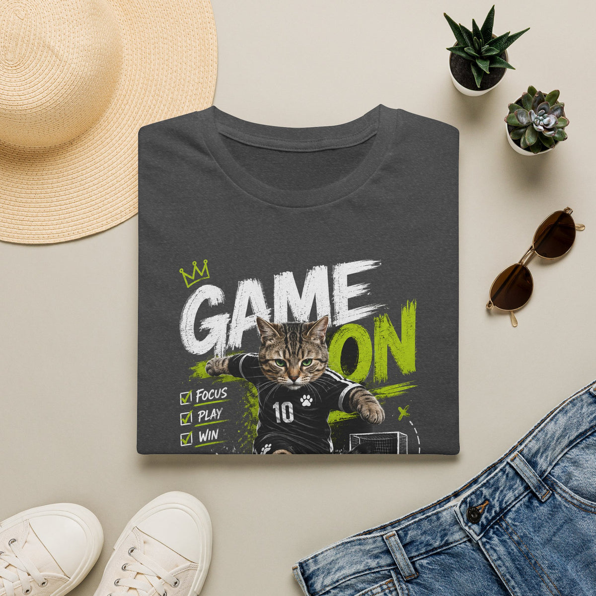 Game On Soccer T‑Shirt — Cat Player Design (Focus • Play • Win)