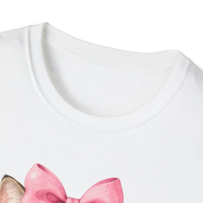 Cute Cat T-Shirt — Kitty with Glasses, Pink Bow & Bubblegum