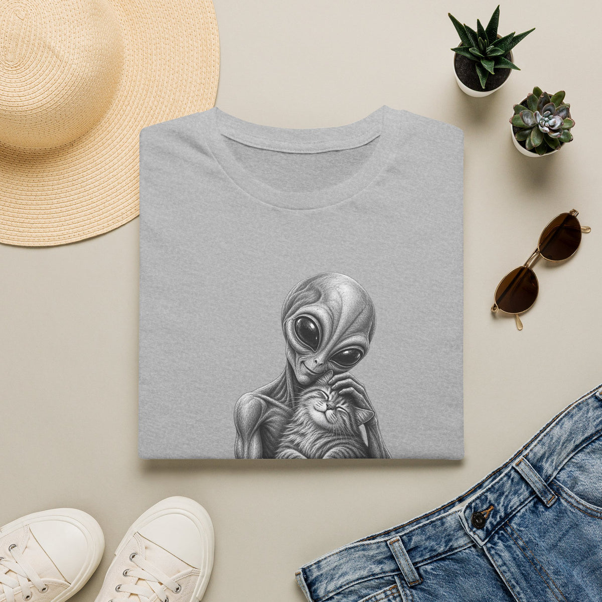 Alien Holding Cat T-Shirt — Cute Sci‑Fi Cat Lover Graphic Tee