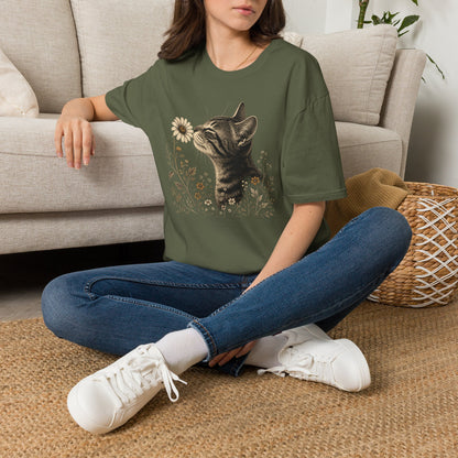 Cat & Wildflower T-Shirt — Whimsical Floral Kitty Tee
