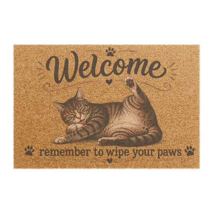 Welcome Cat Doormat - "Welcome, remember to wipe" Cute Kitty Entry Mat
