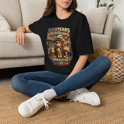 T-Shirt — "250 Years of Independence" Patriotic Cat Fourth of July Tee