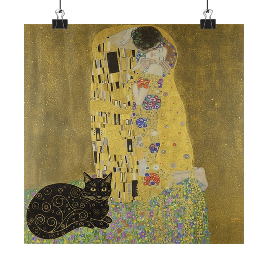 Klimt-Inspired 'The Kiss' Cat Poster — Matte Vertical Art Print