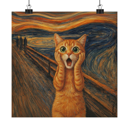 Cat Scream Poster — Funny Orange Cat Matte Wall Art (The Scream Parody)