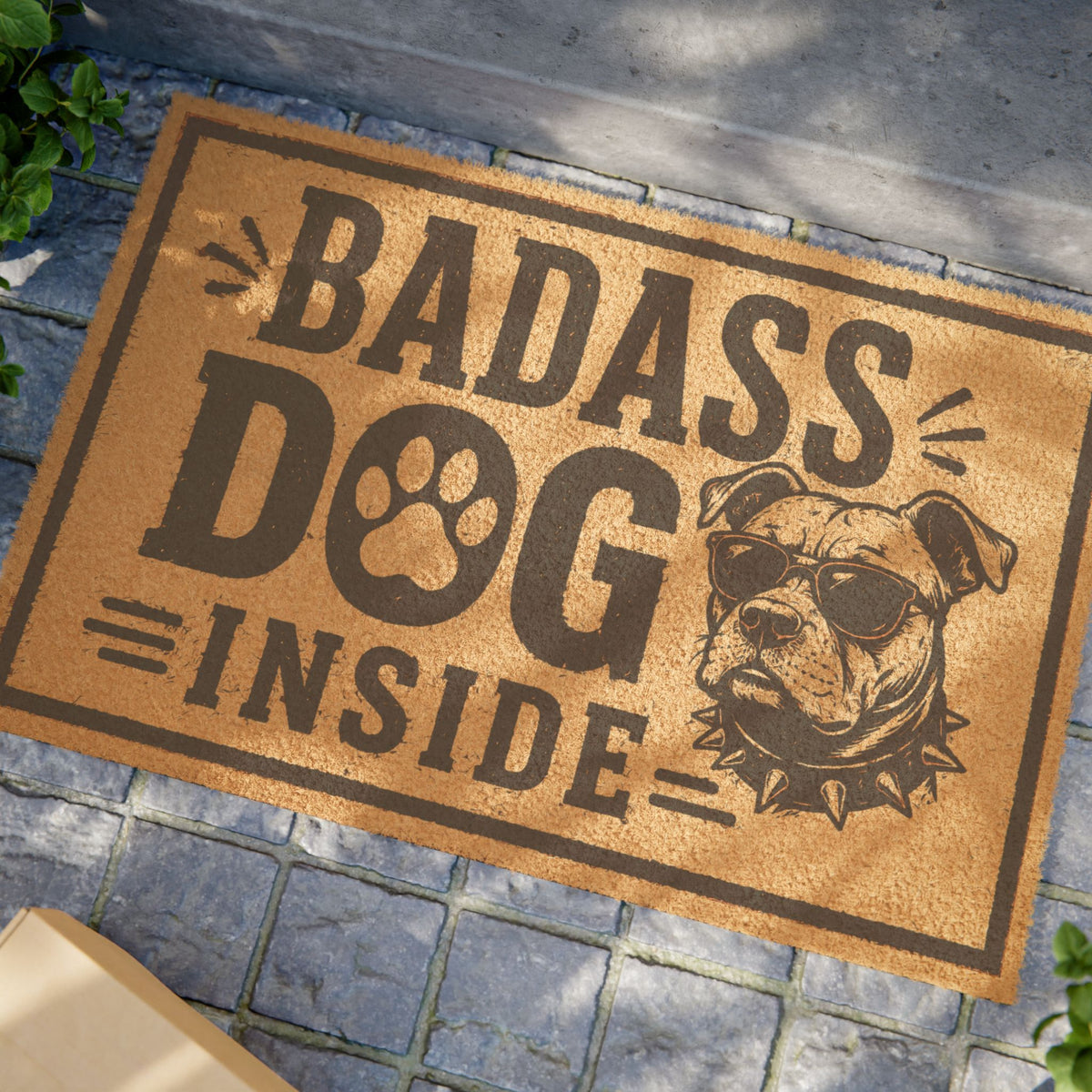 Badass Dog Inside Doormat — Funny Welcome Doormat with Tough Pitbull Design