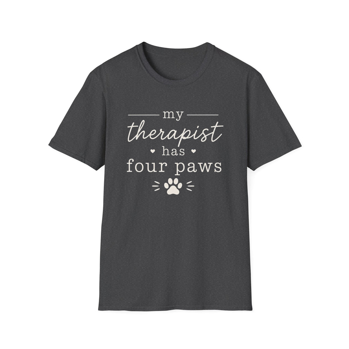 Pet Lover T-Shirt — "My Therapist Has Four Paws" Cute Dog & Cat Therapy Tee