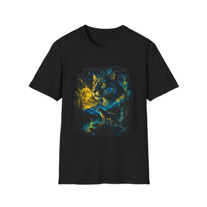 Moon T-Shirt — Neon Cosmic Big Cat Graphic Tee