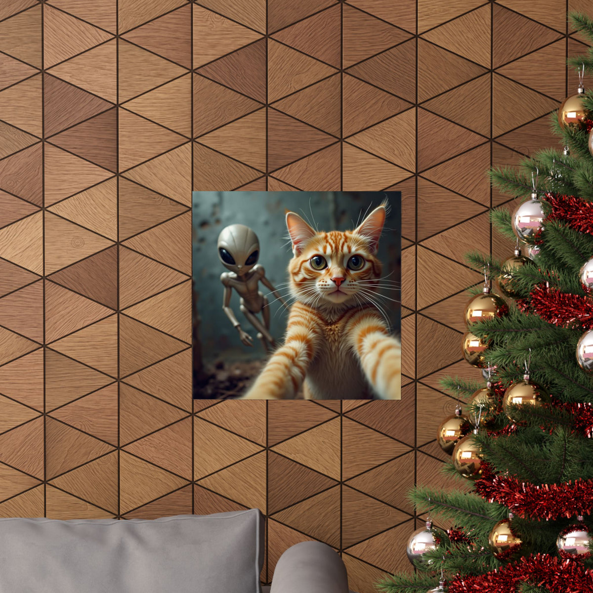 Digital download Alien Photobomb Cat Poster — Matte Vertical Wall Art