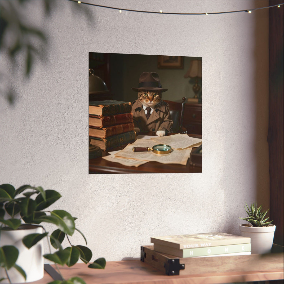 Digital download Detective Cat Poster — Vintage Sleuth Matte Vertical Wall Art