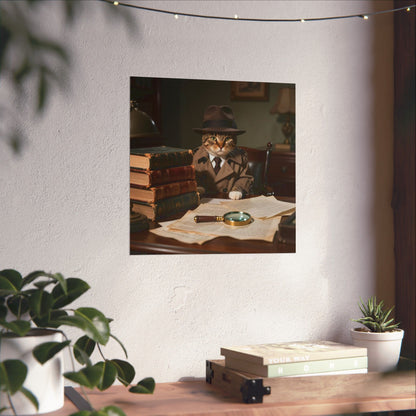 Digital download Detective Cat Poster — Vintage Sleuth Matte Vertical Wall Art