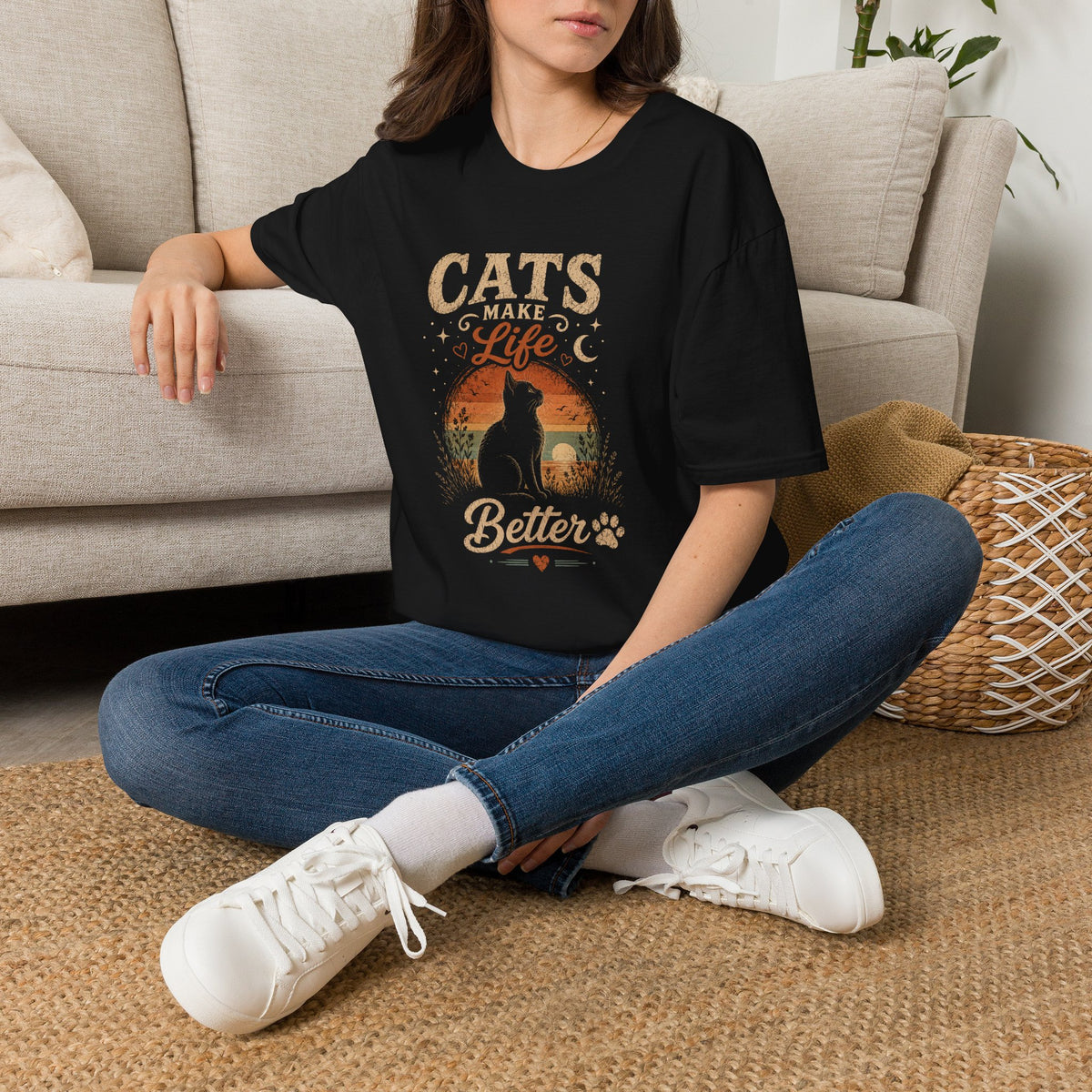 Cats Make Life Better T-Shirt — Vintage Sunset Cat Lover Tee
