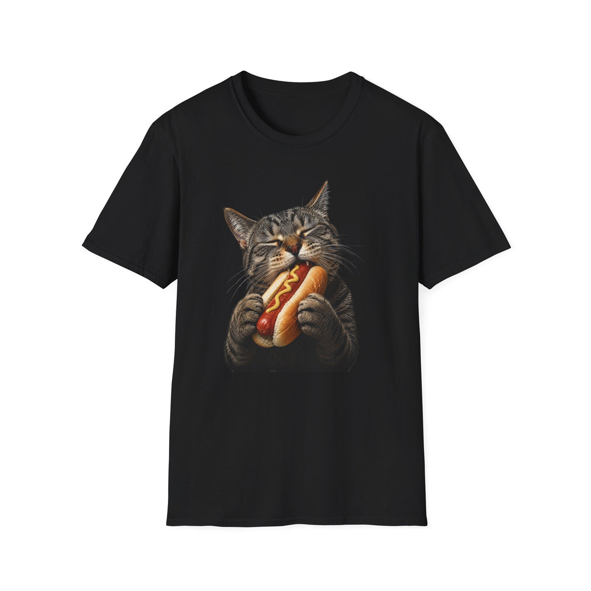 Cat Eating Hot Dog T-Shirt — Funny Cute Cat Graphic Tee