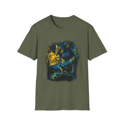 Moon T-Shirt — Neon Cosmic Big Cat Graphic Tee