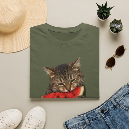 Cat Eating Watermelon T‑Shirt — Cute Summer Cat Graphic Tee