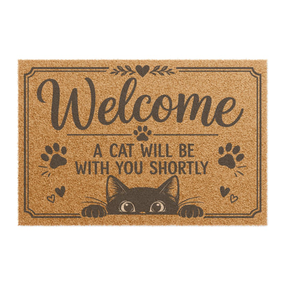 Welcome Doormat — "A Cat Will Be With You Shortly" Cute Cat Paw Welcome Mat