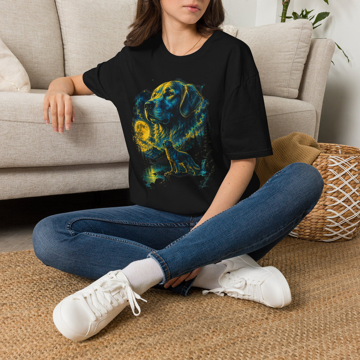 Golden Retriever Moon Graphic T‑Shirt — Vintage Dog Portrait Tee
