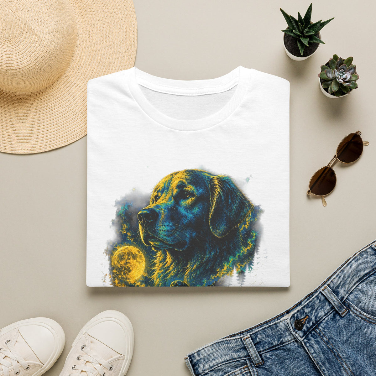Golden Retriever Moon Graphic T‑Shirt — Vintage Dog Portrait Tee