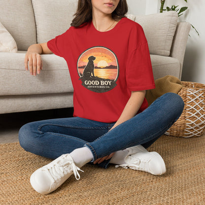 Dog Sunset T-Shirt — "Good Boy" Retro Beach Graphic Tee
