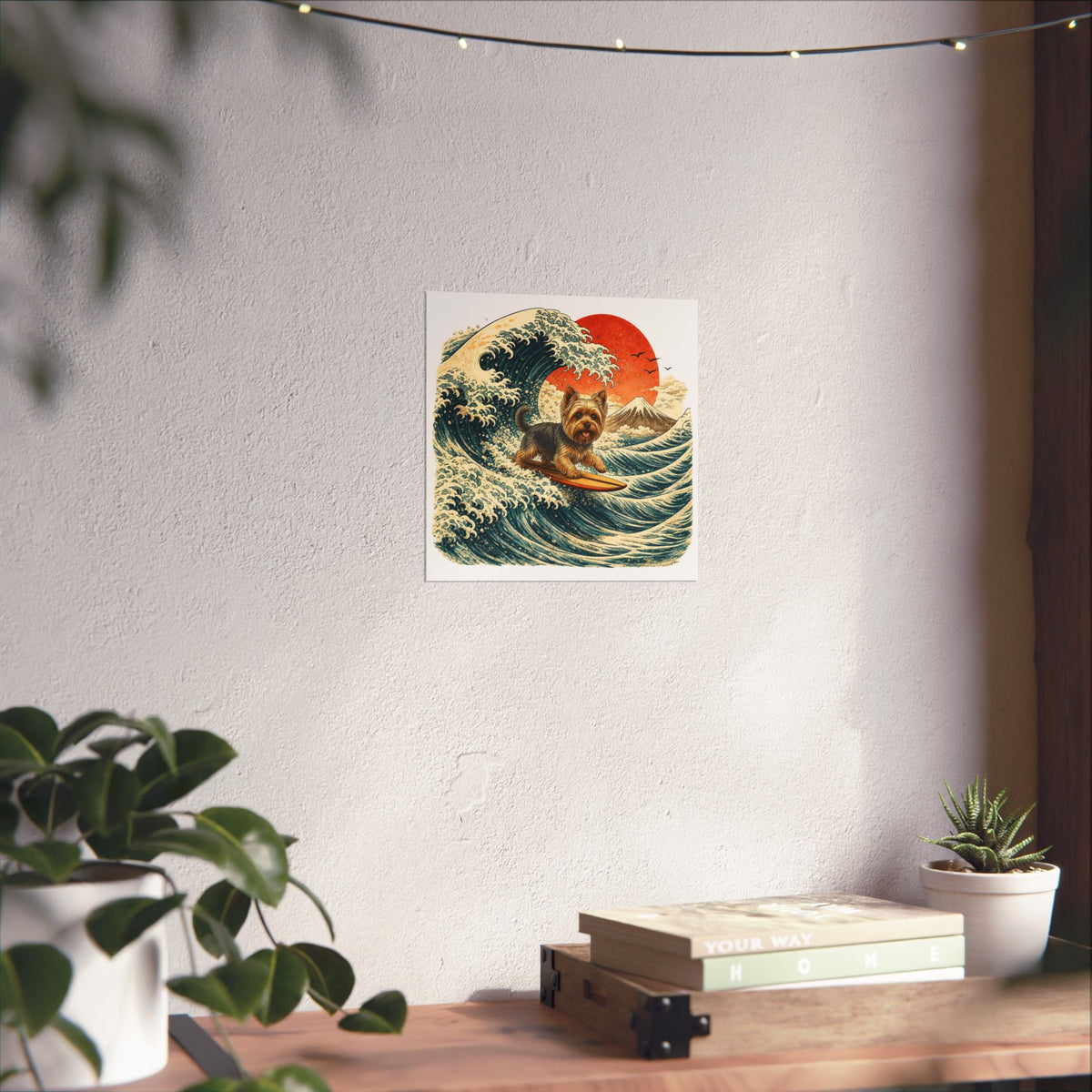 Surfing Yorkie Poster — Vintage Wave Art Matte Vertical Print